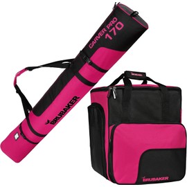 BRUBAKER Superfunction -Limited Edition - Combo Ski Boot Bag and Ski Bag for 1 Pair of Ski, Poles, Boots and Helmet - Dark Pink Black