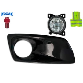 KOZAK Black Plastic Fog Light/Lamp Bezel and Fog Light Lamp, Right Passenger Side, Compatible with Kenworth T660, Includes Logo and Reflective Vest