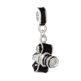 Sexy Sparkles Photographer Camera Dangle Charm Bead – One-Sided Zinc Alloy Charm, Compatible with European, Biagi, Chamilia, Zable, and Troll Chains, Slide-On Core for Snake Chain Bracelets
