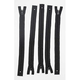 Pack of 5 YKK Nylon Black Closed end Zip 8,9,10,11,12,15,20. Size 3. (11 inch)
