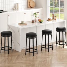 GarveeHome Swivel Bar Stool Set of 4, 24.4" Counter Height Bar Stool with Upholstered PU Leather Cushion, Round Backless Kitchen Barstool with Metal Frame for Kitchen Home Bar, Black