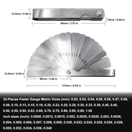 Kigauru 48Pcs Stainless Steel Feeler Gauge Measuring Tool 0.127-0.508mm/0.02-1.0mm Gauge Dual Marked Metric and Imperial Gap Measuring Set for Automotive Repair Machining Measuring Gap Width