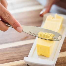 Houseify READY BUTTER 3-in-1 Butter Knife - Stainless Steel Butter Spreader, Cold Butter Curler, and Micro Grater - Dishwasher Safe, Serrated Butter Cutter and Spreader Knife
