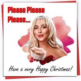 Printperfect "Sabrina Carpenter" Christmas Cards for Girls, Boys, Teenagers, Women, Men For Her or Him – “Please Please Please” Xmas Card - Daughter, Son, Sister, Brother, Teen, Adult