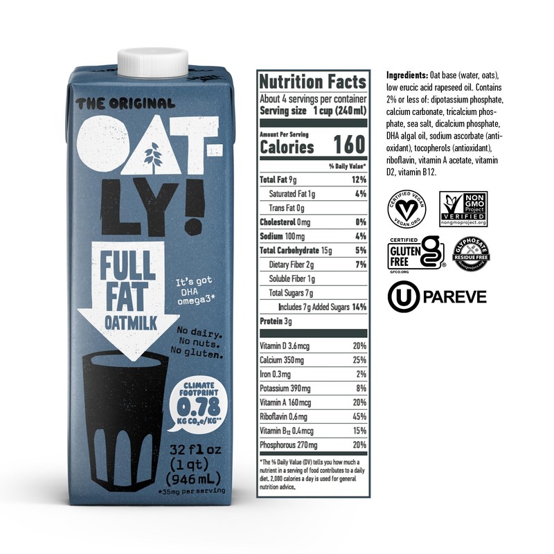 Oatly Full Fat Oatmilk – Creamy, Plant-Based Whole Milk Alternative