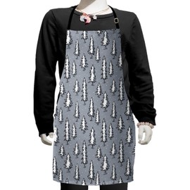 Ambesonne Winter Apron, Forest Pine Trees Snowing Nature Season Christmas New Year Holiday Theme, Small Apron Bib with Adjustable Ties for Baking Painting, Small Size, Blue Grey and White