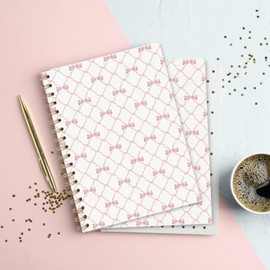 VONTP Preppy Bow Spiral Notebooks, Coquette Pink Bow Ribbon Lined Notebook Hardcover, Aesthetic Girly College Ruled Notebook Journal for Writing, Preppy Girly Office Supplies, 5.5x8.3