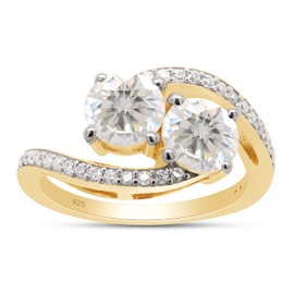 SAVEARTH DIAMONDS 1 3/4 Cttw Center 6MM Round Cut Lab Created Moissanite Diamond Two Stone Bypass Engagement Ring In 14K Yellow Gold Over Sterling Silver (VVS1 Clarity, 1.75 Cttw)-7