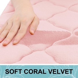 OLANLY Memory Foam Bath Mat Set of 3 Piece, Bathroom Rugs and Toilet Rug U-Shaped, Soft Thick Comfortable Bath Rugs, Machine Wash Dry, Non Slip Absorption Bath Mats for Bathroom Floor, Pink