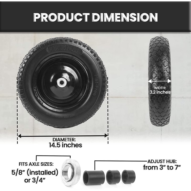 (2-PACK) 4.80/4.00-8" Flat Free Tire and Wheel - Universal Fit