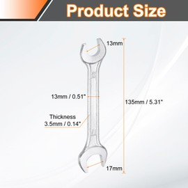 HARFINGTON Double Open End Wrench 13mm x 17mm Metric 15 Degree Offset Angle Small Flat Head Wrench Galvanizing Open Ended Spanner for Automotive Repair Furniture Assembly