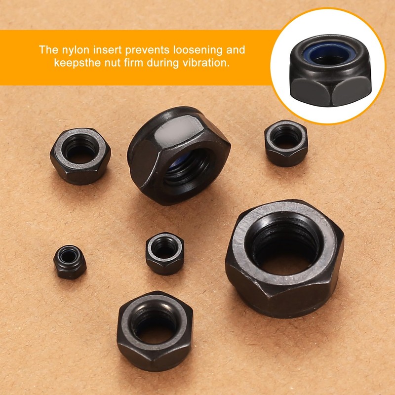 qxayxa 220 Pcs Nylon Lock Nuts, Hex Lock Nut Assortment