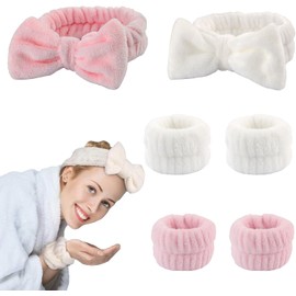 6 diademas para spa y muñeca, Diadema de Spa Facial,Diademas para Cabello Mujer,Toalla Microfibra Cabello,Mujeres Spa Facial Maquillaje Lavar Cara Yoga Skincare Headband (Rosa/Blanco)