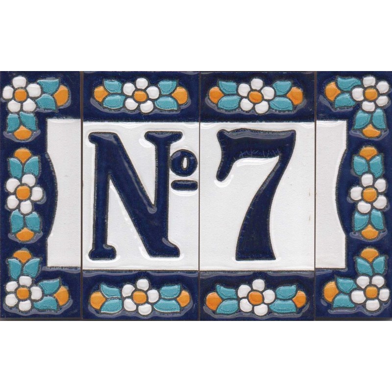 Blue Floral Ceramic Numbers & Letters Tiles 7.5 x 2