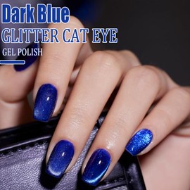 AHAMIOU Nail Polish Cat Eye Gel Polish Crimson Summer Nail Lacquer in Vibrant Colors for DIY Nail Art 0.35 fl oz UV/LED Gel with Magnet Stick (Dark Blue, 10ML/0.35 Fl Oz)