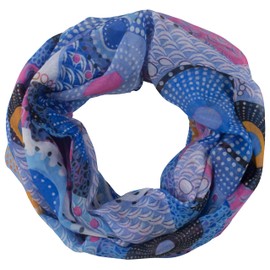 fashionchimp Women Loop Circle Pattern Psychedelic Print Tube Scarf Summer Scarf for Women, blue-colourful