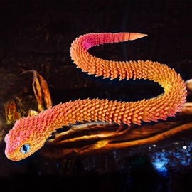 3D Printed Snake Animals Toys, Articulated Flexible 3D Printed Viper Fidget Toy, Realistic Slithering Design, Home Office Executive Desk Decor (red Gold, 24 in)