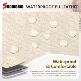 SUCIKORIO Teacher Tote Bag for Women 17inch PU Leather Laptop Briefcase Nurse Bags Professional Work Computer Bags Large Messenger Office Bag For Nursing, School, College, Almond