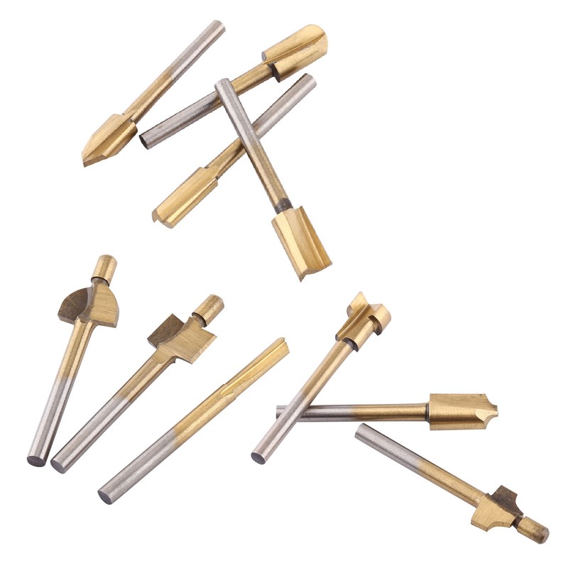 10pcs HSS Titanium Coated Woodworking Edge Cutters Trimmer Router Machine