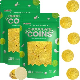 St. Patrick's Day White Milk Chocolate Coins, Half-Dollar Gold Foil Coins, Made with Premium Belgian Chocolate, Gluten-Free, Nut-Free, Kosher Certified Dairy (200 Coins)
