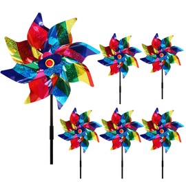 6Pcs Sparkly Colorful Pinwheels HADEEONG 9.4in Rainbow Wind Spinners Reflective Pinwheels Decorative Windmill to Scare Birds Away for Yard Garden Outdoor Decoration
