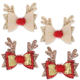 4 Pcs Christmas Bow Hair Clips Sequins Alligator Clips Antler Hairpins Christmas Hair Bows Glitter Bows Barrettes Christmas Hair Accessories for Girls Women Baby Toddlers Children Kids, Elk Styles