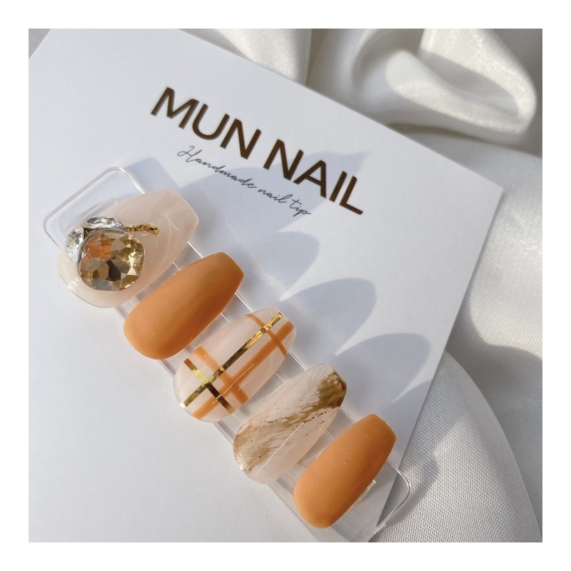 MunNail Caramel Check - Square / MunNail 캐러멜체크 - 스퀘어