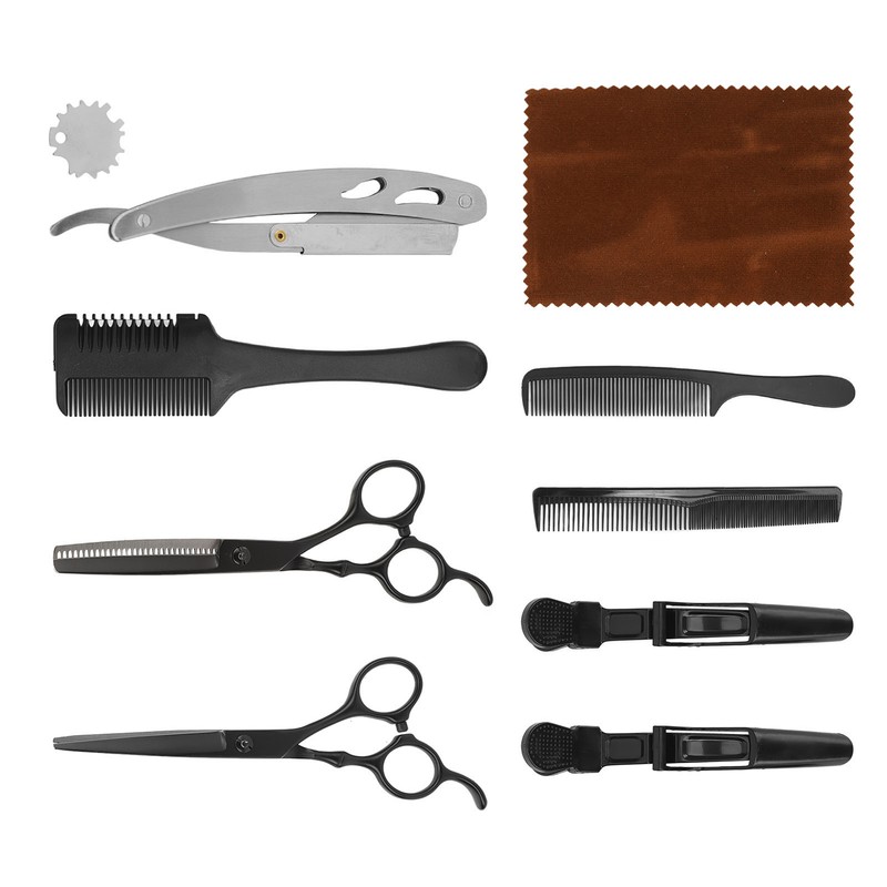 Hair Cutting Scissors Kit Clip Clipper Holder Comb Stainless Steel