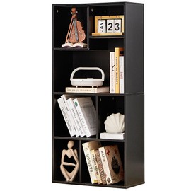 VECELO 42" Modern Bookshelf,7 Cube Organizer Bookcase,Fits Tallest Hardcovers, Horizontal Available,Floor Standing Display,Easy Assembly, Matte Black