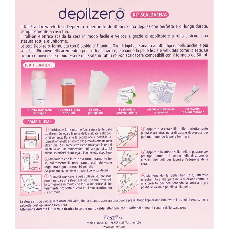 Depilzero Kit Scaldacera + Ricarica + Strisce Depilatorie + Salviettine