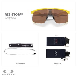 OAKLEY Kids Resistor OJ9010 901028 23MM Yellow/Prizm Tungsten Shield Junior Sunglasses for Boys+ Bundle Accessory Leash Kit, Microfiber Pouch