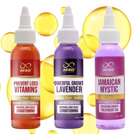 Infinix Hair Oil, Vitamin Enriched, Lavender Infused, Jamaican Mystic Treatment, Castor Oil Based, Moisturizes, Repairs, Strengthens, Scalp Care for All Hair Types, Haxane-Free - 3-Pack Combo, 2 FL Oz