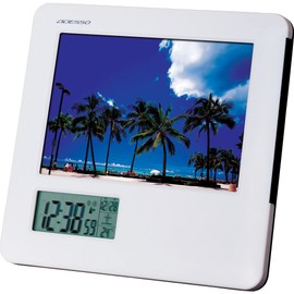 adesso Alarm Clock Photo Frame Atomic Clock Calendar Temperature Display White 8785