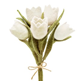 Glaciart One Felt Tulip Flowers Artificial Bouquet - 5 pcs|Reusable, Washable and Essential Oil Ready Multi Color Artificial Flowers w/Bendable Wire Stem |Great as Gift and Home or Event Decorations