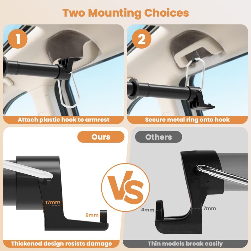 Car Hanging Accessories,Travel Hangers,Telescopic Adjustable 30-63 Inches for Compact &