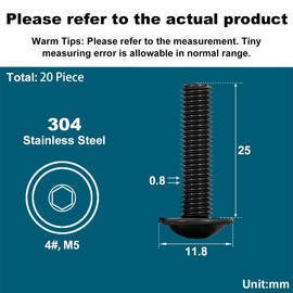 Drenky Flanged Button Head Screws M5 X 25mm Black Socket Flanged Button Screws 304 Stainless Steel Hexagon Socket Pan Head Screws Fully Thread Machine Screws, Rustproof (Pack of 20)