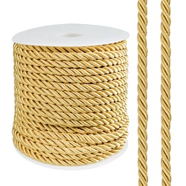 5 mm 27 Yards Nylon Threads Braided Trim Rope, 3-Layer Metallic Twisted Cord Rope, Trim Thread String Twisted Cord Rope for Home Decor Upholstery Curtain Tieback Honor Cord (25 m, Gold)