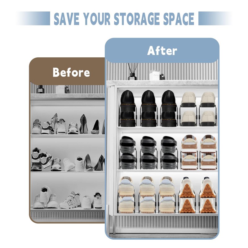 CiBiZi Shoe Slots Organizer 12Pack Metal Shoe Stackers for a