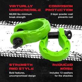 GearAmerica Mega D-Ring Shackles - 68,000 lbs Towing Capacity - Stronger Than 3/4" D-Ring - Tow Shackle with 7/8" Pin & Washers, Secure Connection for Tow Strap/Winch Rope for Off-Road Recovery