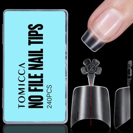 TOMICCA 240 Pieces False Nail Tips, Short Square Round Acrylic Half Cover French Nail Tips for Gel Nails Set for Nail Salons DIY & Nail Extension, 12 Sizes