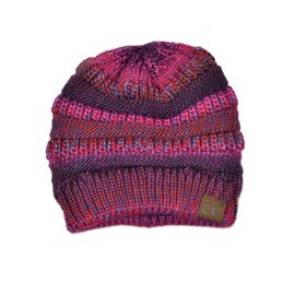 C.C Trendy Warm Chunky Soft Stretch Cable Knit Beanie Skully, Burgundy Tribal Blend