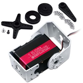 150KG Robot Servo Motor 12V High Torque Steel Gear Digital Steering Servo for RC Vehicles, Robotic Arms, Humanoids, and More – with Mount Brackets (270 Degrees)