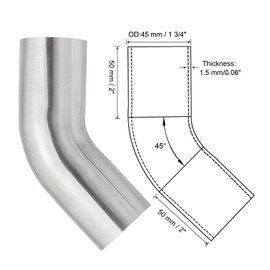 PATIKIL 45度ベンドエルボ 1 7/9"ODサニタリー排気パイプエルボインタークーラーパイプマンドレルエルボコネクターチューブ 溶接用醸造機器HVAC階段手すり用 1個