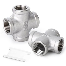 ERGAOBOY 2 Pcs 304 Stainless Steel 3/4" Female 4 Way Cross Pipe Fitting Coupling, Female Pipe Fittings