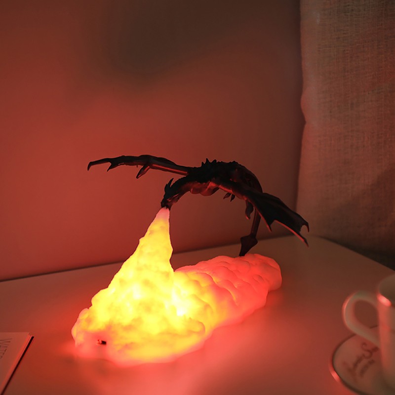 3D Printing Ice Dragon Fire Lamp Warm Night Light USB