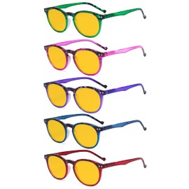 Eyekepper 5 Pack Fashionable Blue Light Filter Glasses Women - Anti Digital Glare Oval Round Computer Reading Glasses Amber Tinted +1.75