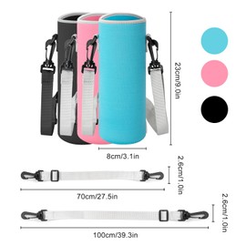 Heveer Water Bottle Case 1200 ml Portable Water Bottle Carry Bag with Adjustable Shoulder Strap for Camping Hiking Cycling Pack of 3