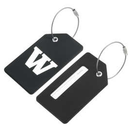 MECCANIXITY Silicone Luggage Tags 3.6"x2" Identifier ID Card Holder Labels for Travel Suitcase Bag Initial Letter W, Black, Pack of 2