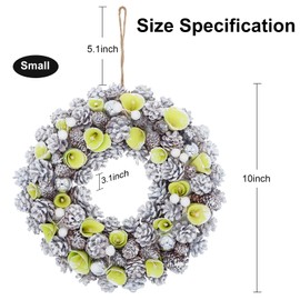 Christmas Wreath Decorations - 10" Artificial Winter Wreath for Front Door, Snow Flocked With Natural Pine Cones, Berry Clusters - Holiday Decor for Indoor Outdoor Wall, Bright Green