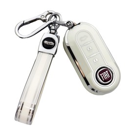 AKSIQIOL FiaKeyGuard Pro - Premium TPU Car Key Fob Cover,Universally Compatible with Fiat 500 Series, Lancia, More - Stylish White Silver Case + Bonus Keychain